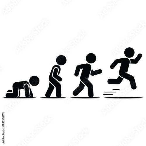 Evolution of mankind depicted through stick figures progressing from crawling to running