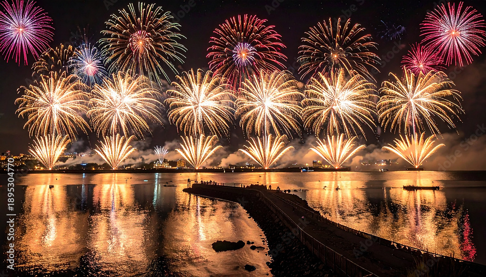 Fototapeta premium fireworks over the river