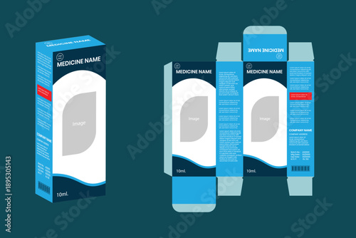 Medicine Packaging Design Template Editable Carton Die-Cut Layout. Medicine Packaging Box Design. Cosmetics Package, box Design.