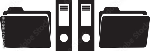 Black and white of three file folders office supplies binders documents