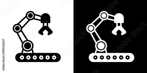 Industrial Robot Icon Of Mixed Black And White Style