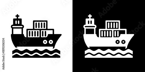 Ship Cargo Icon Of Mixed Black And White Style