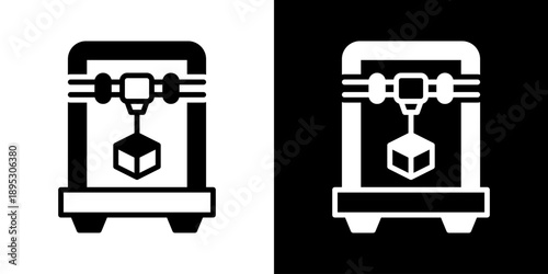 3D Printing Icon Of Mixed Black And White Style