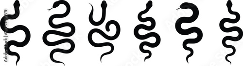 Snake silhouette icon set black reptile animal shapes minimal vector illustration collection