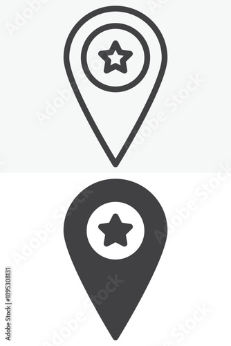 Free Download Map pointer with star different style icon set. Line, outline and solid icon vector sign symbol with editable stroke. Featured location icon. - GFXLoad