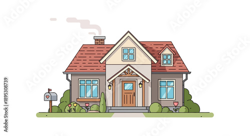 Cozy Suburban House with Mailbox and Garden