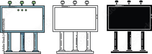 billboard, icon, silhouette, outline, color, graphic, vector, design, advertising, display, signage, structure, lights, poles, base, digital, illustration, marketing, promotion, board
