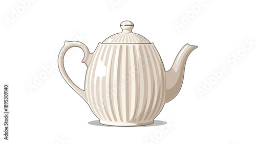 Classic white ceramic teapot with a ribbed design and lid, elegant kitchenware for tea time or traditional dining settings.