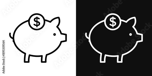 Piggy banks collection Silhouette flat icon design element vector glyph flat icons