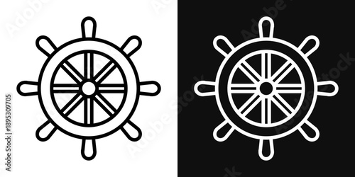 Ship wheel icons - editable stroke vector illustration