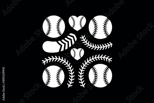 Fotografija Baseball themed design featuring white stitched balls heart shapes and lacing pa