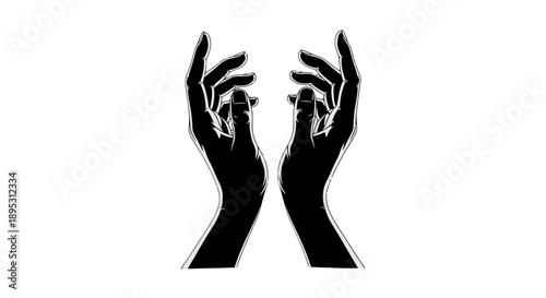 Silhouette of two hands reaching upwards with fingers spread.
