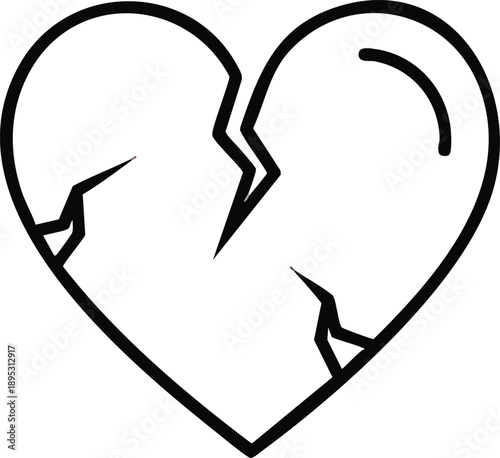 Broken Heart Illustration Black Outline.