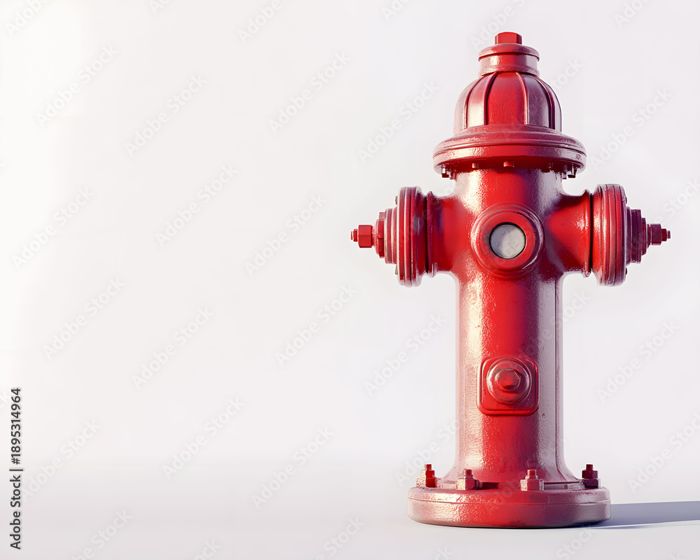 Fototapeta premium A bright red fire hydrant stands against a clean white background, creating a striking contrast