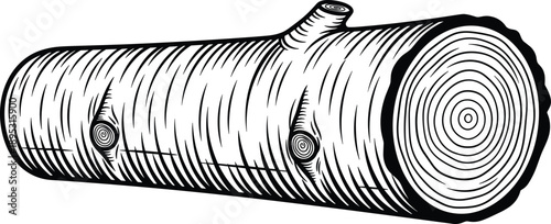 wood log illustration timber tree trunk engraving vector black white isolated nature rustic design