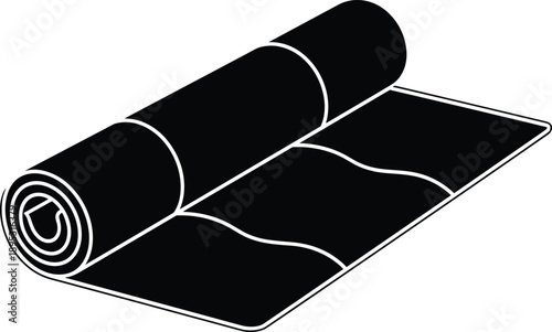 yoga mat fitness exercise rolled silhouette workout vector illustration black isolated sport wellness design