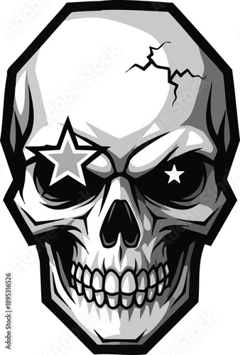 Grayscale Skull with Stars and Crack.