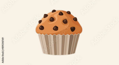 Delicious chocolate chip muffin in a striped paper liner, a delightful bakery treat
