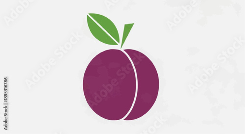 A simple, minimalist illustration of a plum with a green leaf, symbolizing freshness and natural goodness