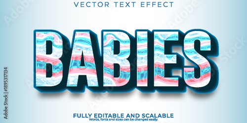 Colorful text illustration of the word babies on a light blue background