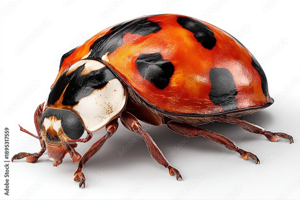 Fototapeta premium Detailed Close-Up of a Ladybug with Vibrant Colors and Intricate Patterns on a White Background