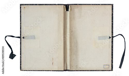 Obraz na płótnie open empty file cardboard folder with black ribbon ties on white
