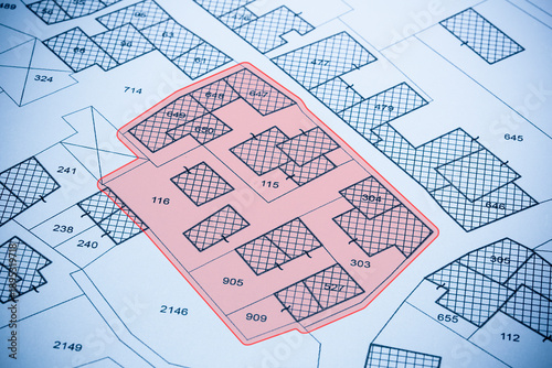 URBAN CADASTRAL MAP WITH HIGHLIGHTED CITY AREA - DETAILED CITY PLAN