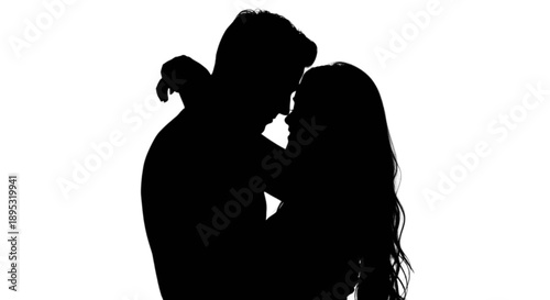 Silhouette of a loving couple isolated on transparent background