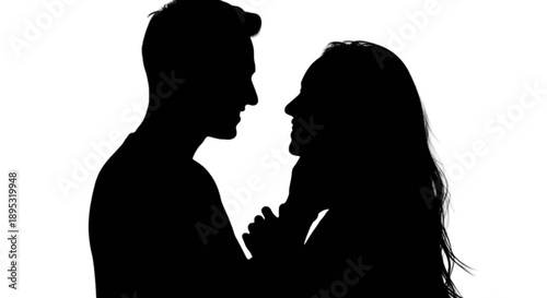 Silhouette of a couple in intimate embrace isolated on transparent background