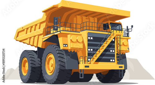 Mining Dump Truck for Heavy Industrial Operations, Massive Haul Vehicle for Resource Extraction, Detailed Vector Illustration