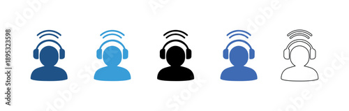 “Flat Silhouette Icons of a Man Listening to Music – Front and Side View”