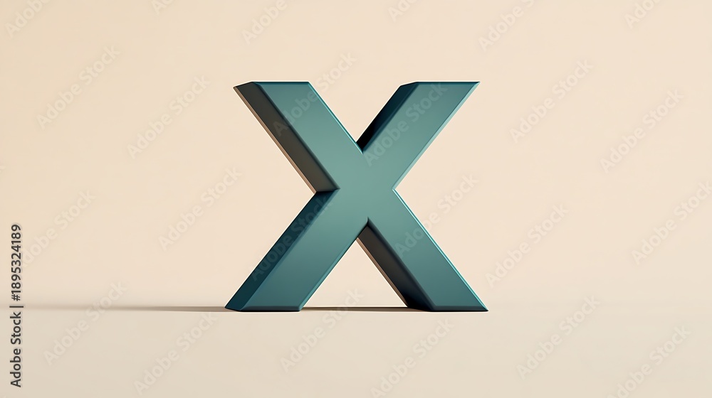 Obraz premium A modern matte green letter x stands alone on a beige background symbolizing simplicity and elegance in design