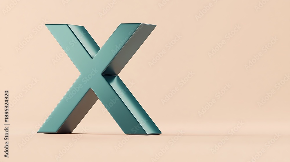 Obraz premium A modern matte green letter x on a beige background symbol alphabet character design element typography graphic design isolated single object 3d
