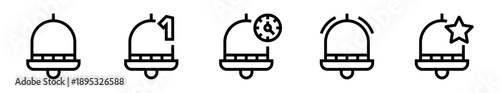 Conjunto de iconos de notificación. campanas de alerta, avisos importantes, recordatorios activos. Ilustración vectorial lineal