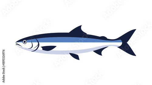Realistic vector illustration of a sleek blue and silver fish shown from a side profile view with detailed fins on a solid white background.