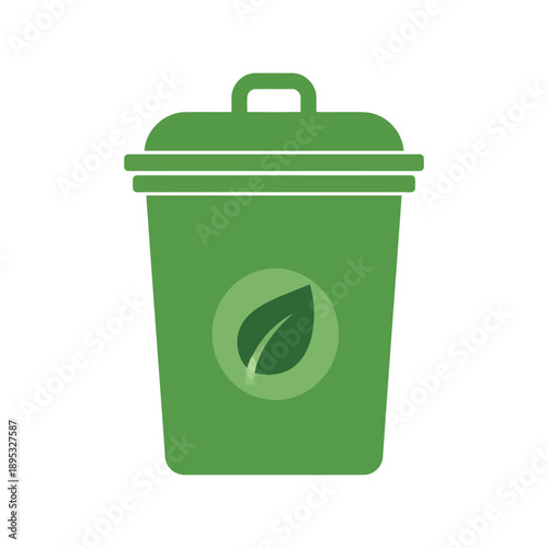 Green recycling bin vector clipart with eco leaf symbol for waste management and sustainability