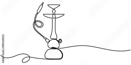 Continuous one line drawing of hookah, tobacco smoking equipment. simple outline vector illustration. 