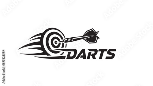 A sleek black and white darts logo featuring a dart hitting a target, symbolizing accuracy and focus.