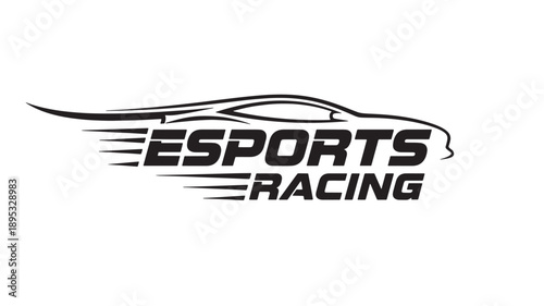 Professional esports racing logo featuring a sleek speeding car silhouette, bold typography, and dynamic motion lines on a clean white background.