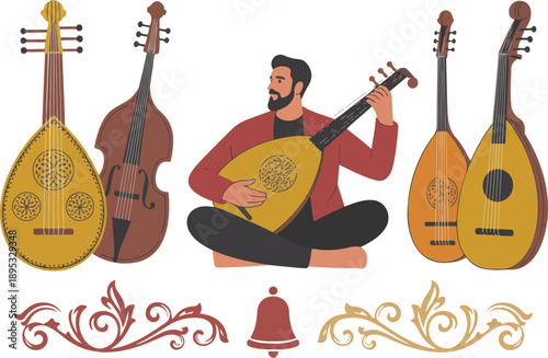Traditional String Instrument Outline Icon Set Folk Music and Culture