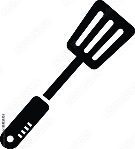 Slotted turner spatula vector icon black silhouette of kitchen cooking utensil for flipping food during culinary task