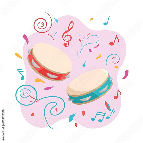 Colorful tambourines with notes. Brazilian carnival. Vector illustration