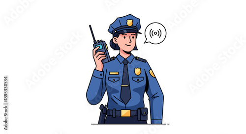 Police officer using a walkie talkie radio