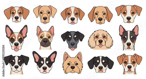 Collection of Various Dog Breed Face Avatars