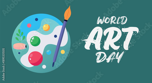 Celebrating world art day with a vibrant painter's palette and creative tools