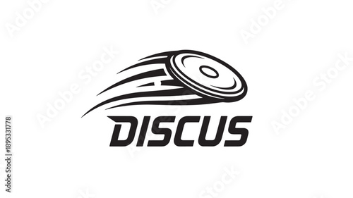 A sleek black discus throw logo with motion lines on a white background, perfect for sports branding and athletic events.