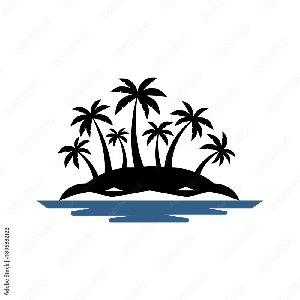 Fototapeta premium Tropical Island Silhouette with Palm Trees and Water