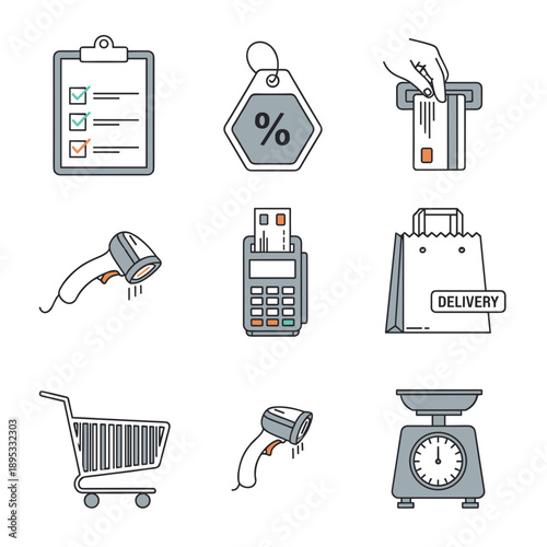 Retail and shopping icons set for business commerce