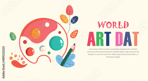 Celebrating creativity and artistic expression on world art day with a vibrant palette and pencil