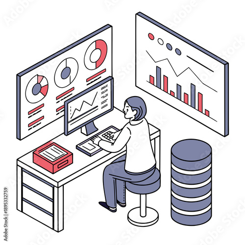 Analyzing business data and financial reports using computer systems for insightful decision-making.